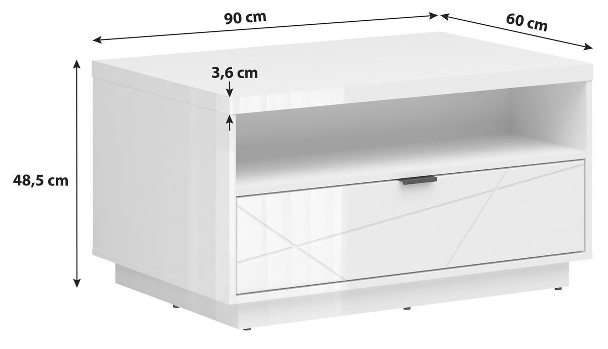 Couchtisch Forn Coffee Table - Eichefarben/Weiß Hochglanz, Design, Holzwerkstoff/Kunststoff (90/60/48,5cm)