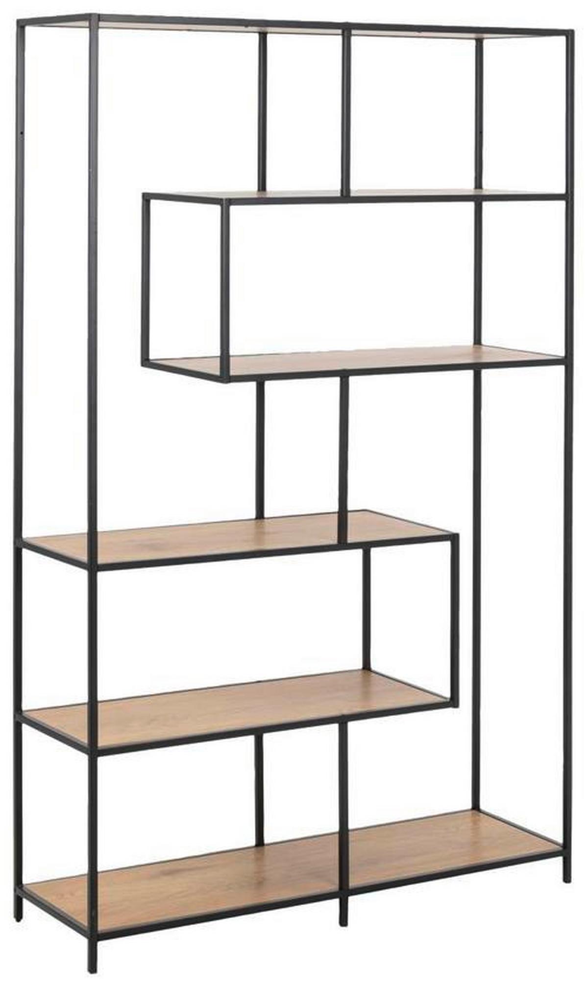 Regal Seaford B 114cm, Schwarz/eiche Dekor - Eichefarben/Schwarz, MODERN, Holzwerkstoff/Metall (114/185/35cm) - MID.YOU