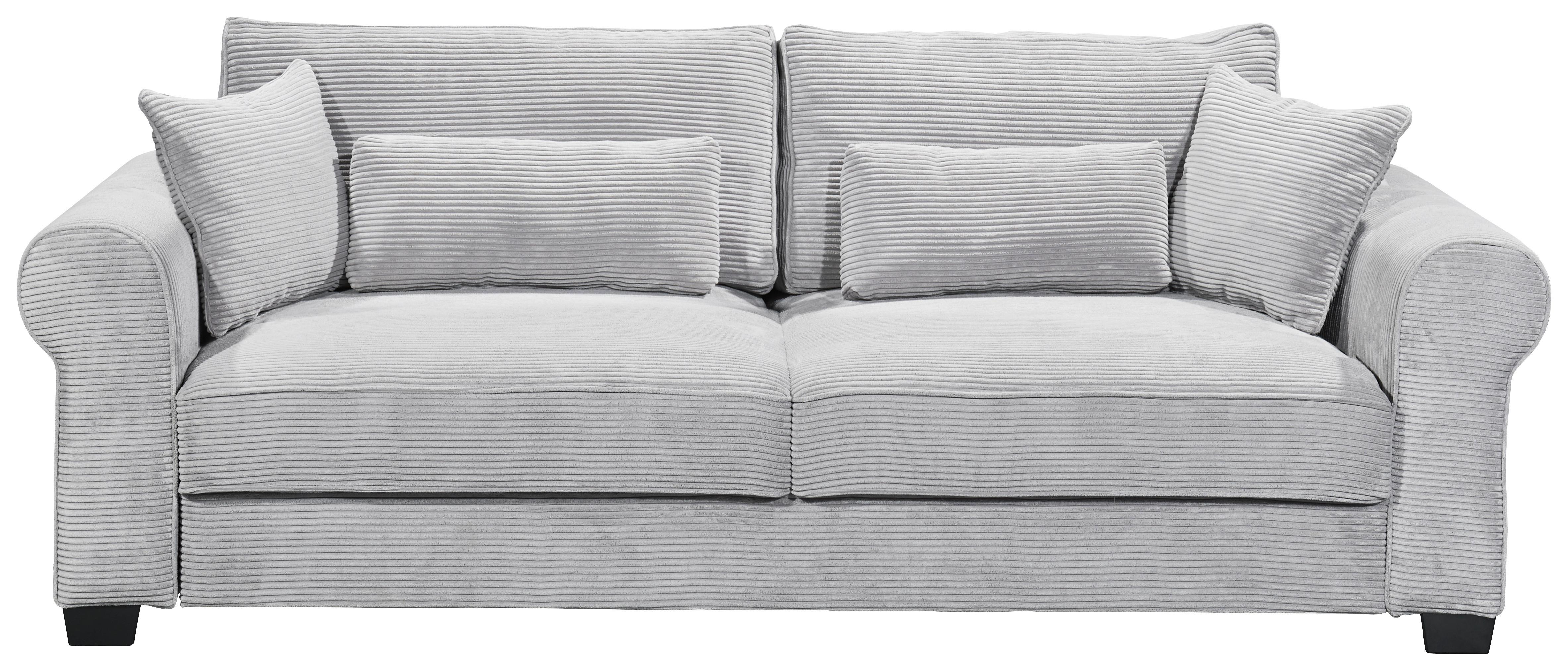 3-sitzer-sofa Mit Schlaf- Funktion Angelina Grau Kord - Schwarz/Grau, Basics, Textil (250/95/125cm) - MID.YOU