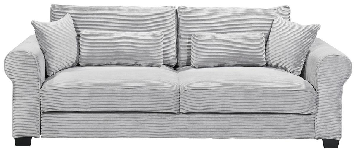 3-sitzer-sofa Mit Schlaf- Funktion Angelina Grau Kord - Schwarz/Grau, Basics, Textil (250/95/125cm) - MID.YOU