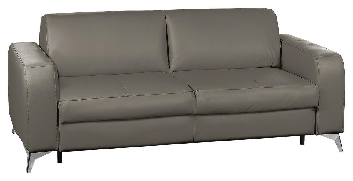 Schlafsofa Aloe Echtleder Schlammfarben B: 204 cm - Schlammfarben/Silberfarben, Design, Leder (204/84/104cm) - Livetastic