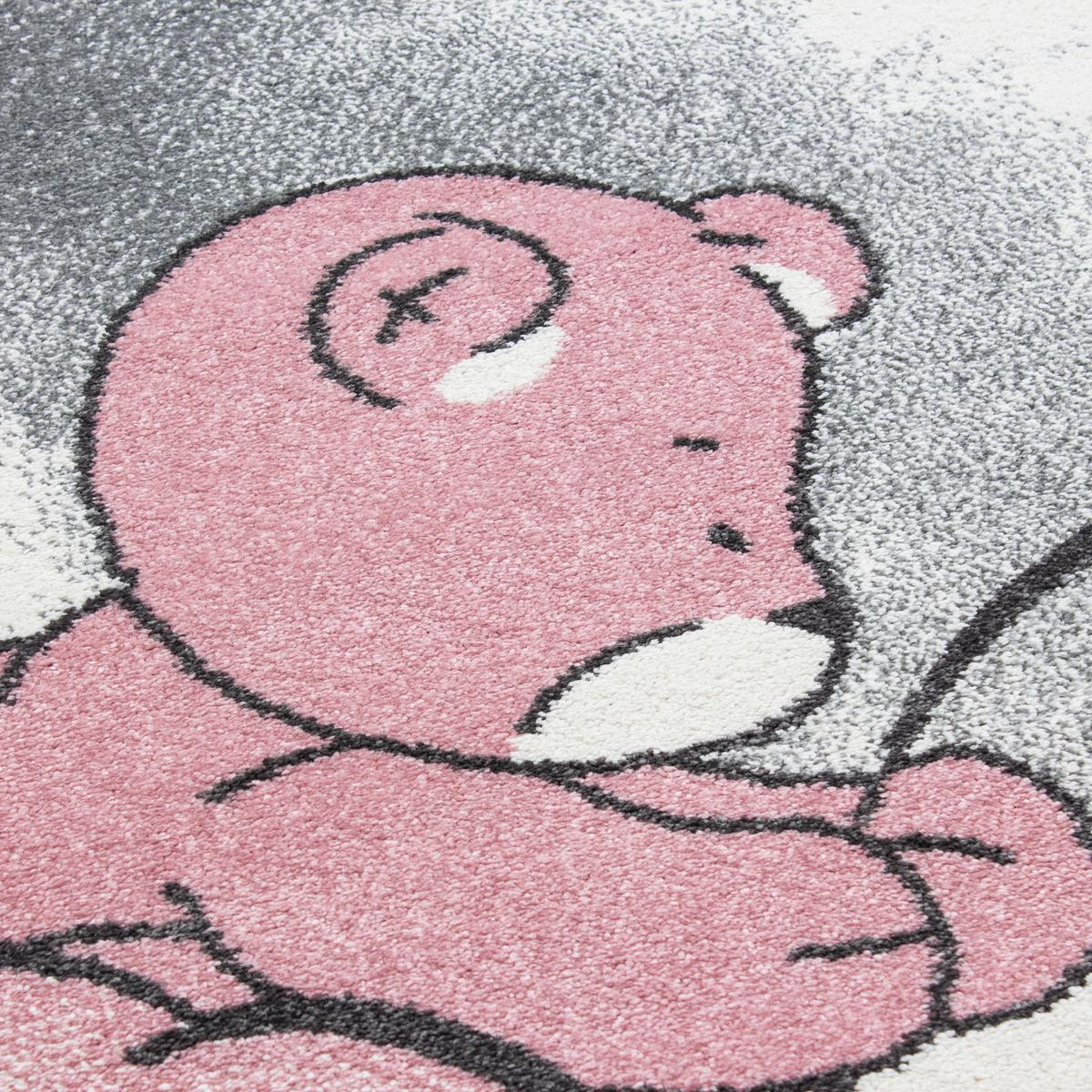 Kinderteppich Rund Bär Grau/weiß/pink Kids Ø 160 Cm - Pink/Weiß, Trend, Textil (160cm)