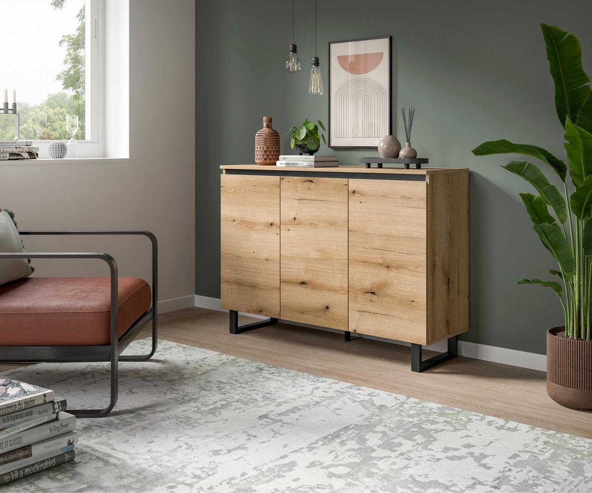 Sideboard Tomasa Eiche Dunkel B: 120 cm - Eiche dunkel/Schwarz, Design, Holzwerkstoff (120/84/36cm) - Livetastic