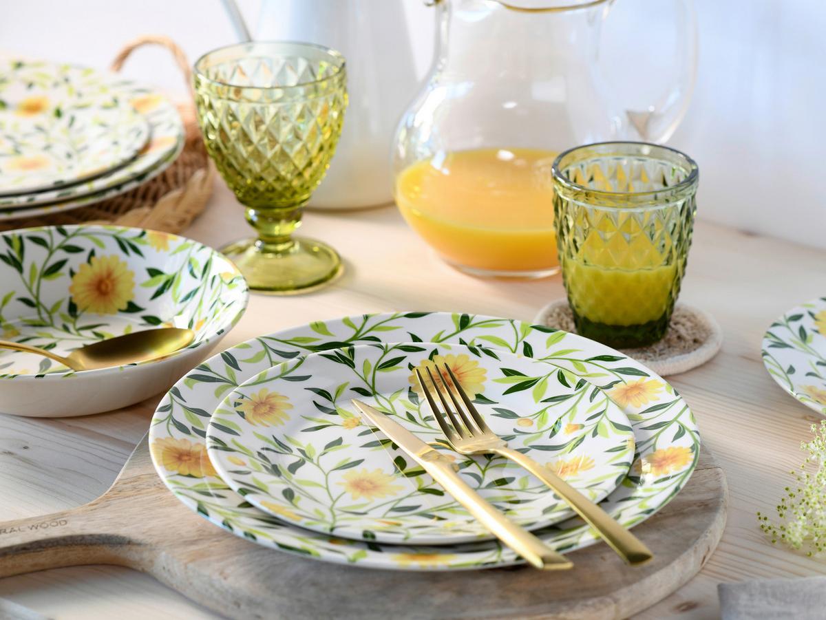 Tafelservice Amarilla 12--Teilig., Grün, Weiß - Weiß/Grün, Basics, Keramik - Creatable