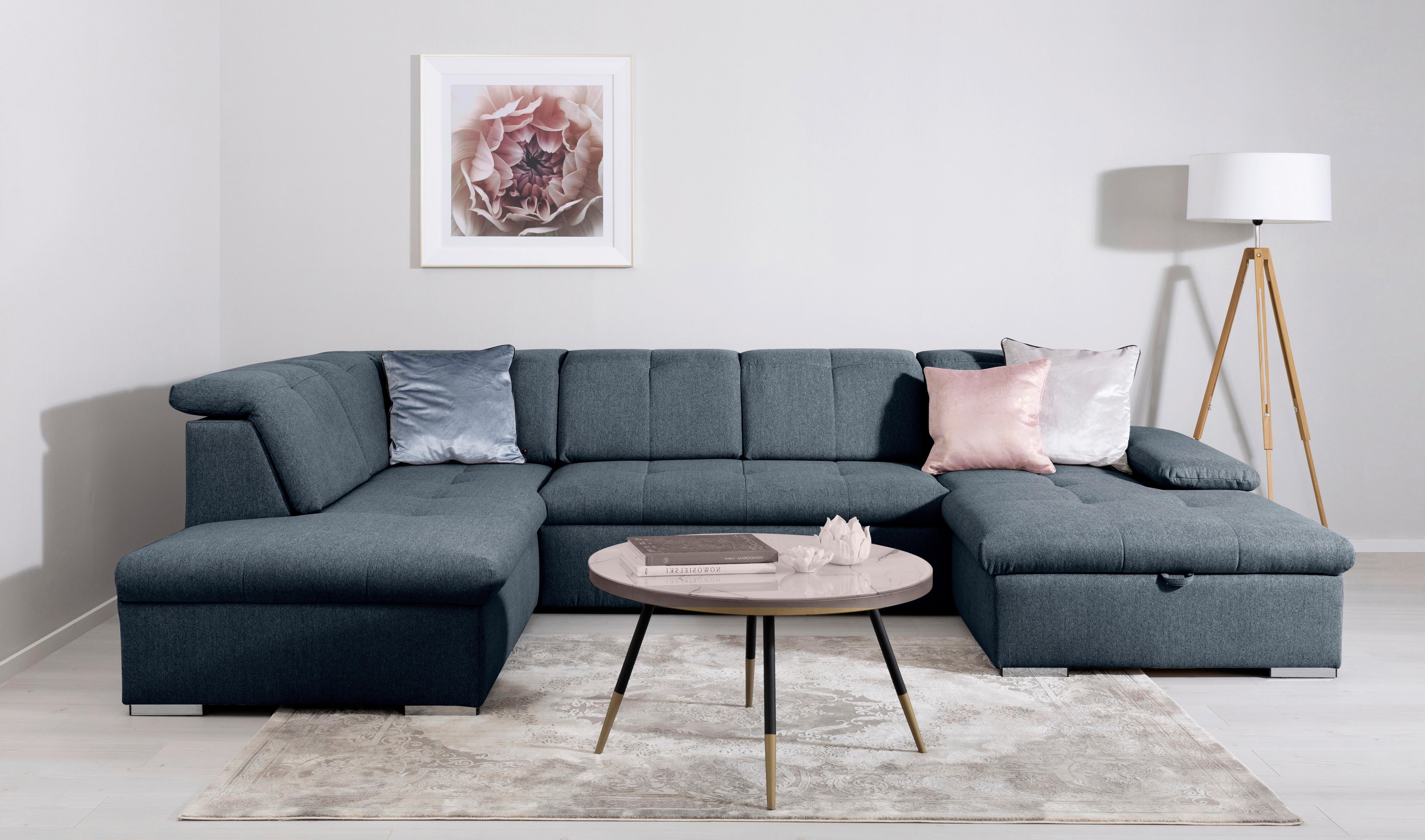 Wohnlandschaft Ramzes Dunkelblau U: 215x328x173 cm - Dunkelblau/Grau, Design, Textil (215/328/173cm) - MID.YOU