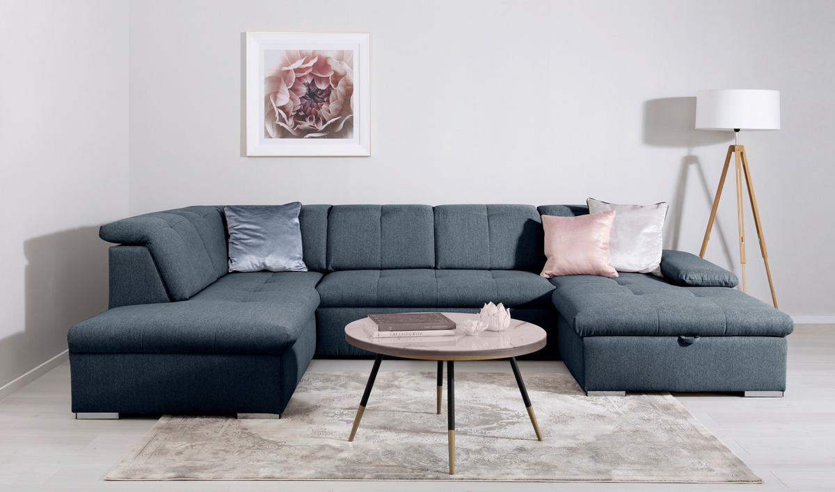 Wohnlandschaft Ramzes Dunkelblau U: 215x328x173 cm - Dunkelblau/Grau, Design, Textil (215/328/173cm) - MID.YOU