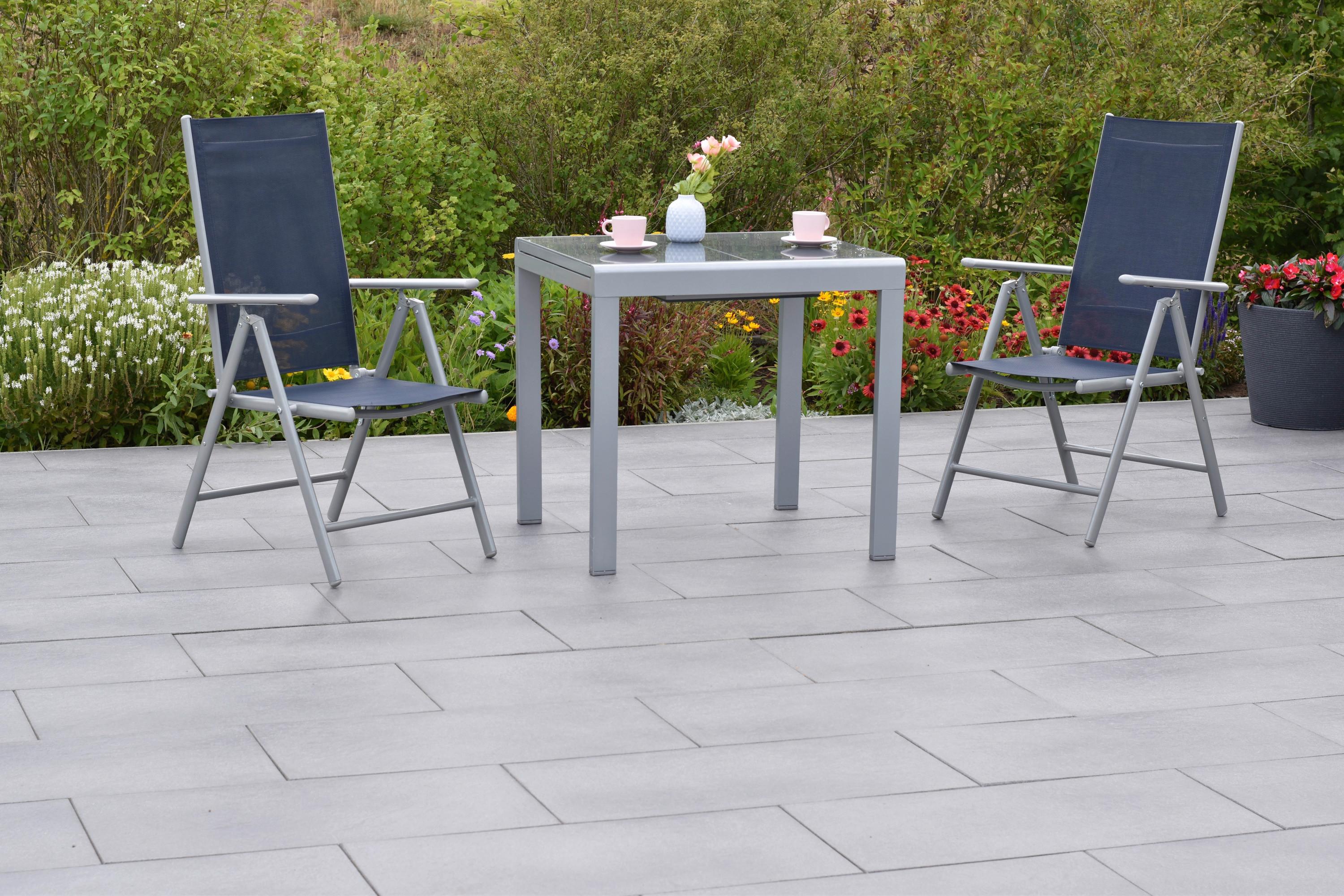 Gartenmöbel Set 3-Tlg. Amalfi aus Aluminium - Blau/Silberfarben, MODERN, Textil/Metall - Gardenson