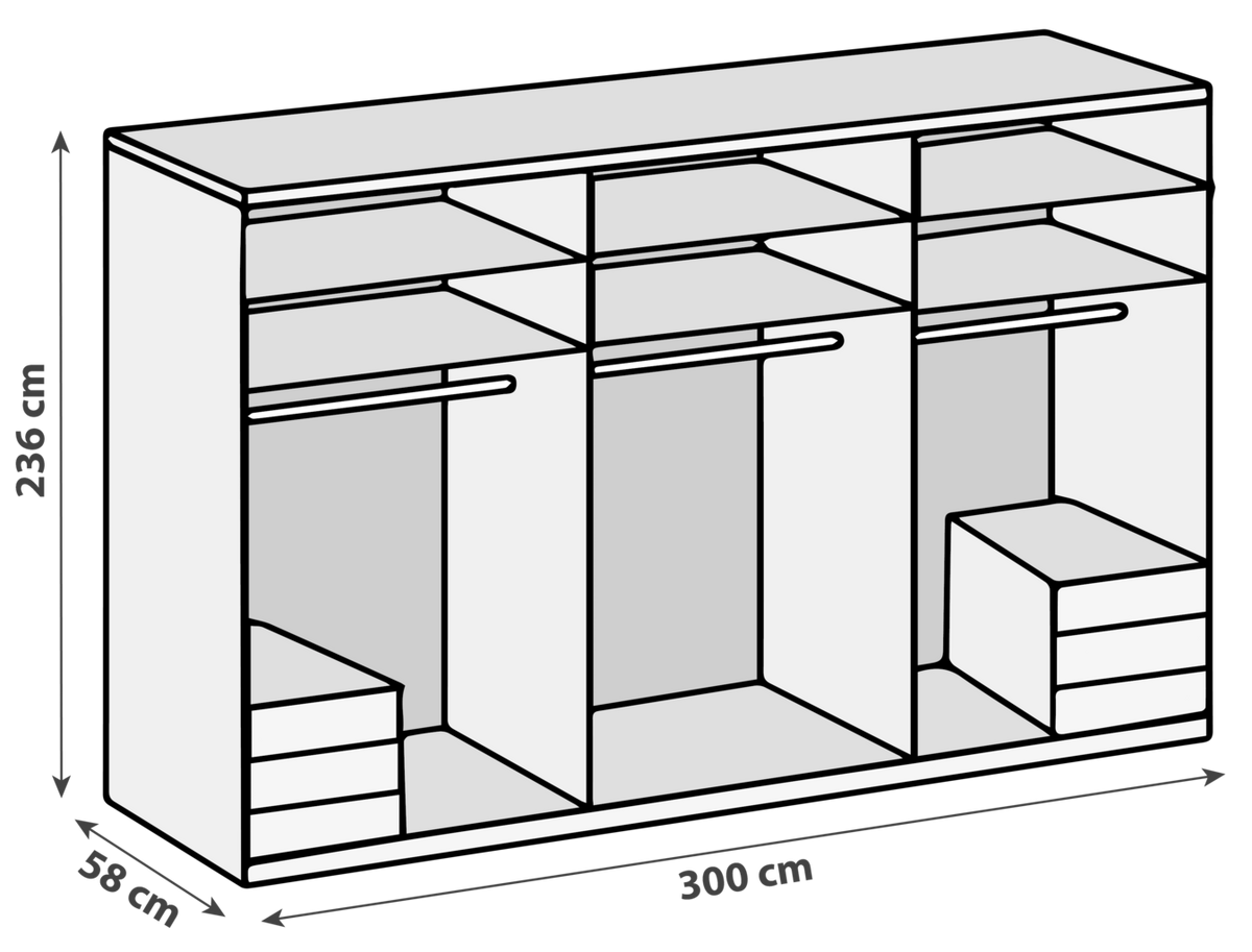 Drehtürenschrank 300cm Level, Weiß/eiche Dekor - Eichefarben/Weiß, MODERN, Glas/Holzwerkstoff (300/236/58cm) - MID.YOU