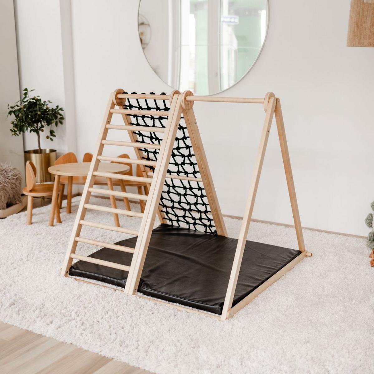 klappbares Klettergerüst mit Sicherheitsmatte - Birkefarben/Schwarz, Basics, Holz (105/110/100cm) - CLIFF