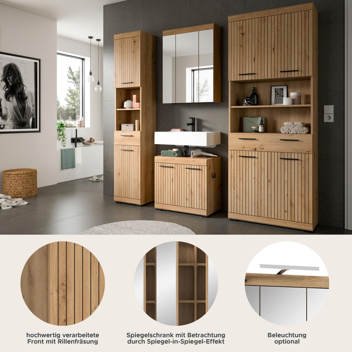 Badezimmer Scout Eiche Artisan Dekor B: 171cm - Schwarz/Eiche Artisan, Trend, Glas/Holzwerkstoff (171cm) - MID.YOU