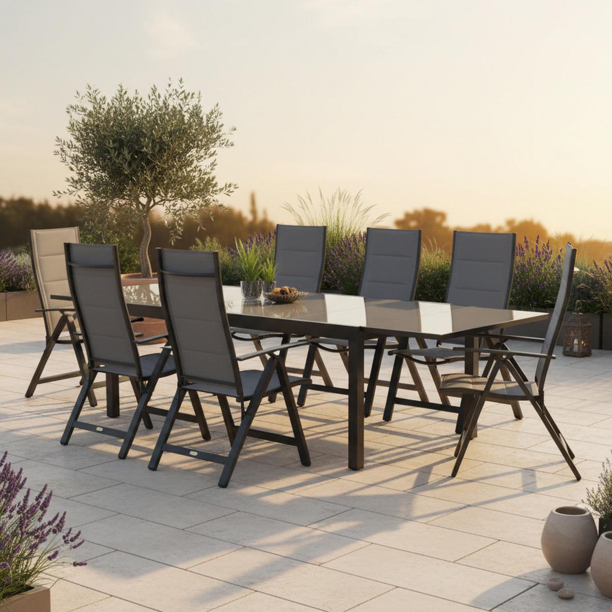 Gartenmöbel Set 9-tlg Florenz Aus Metall/textil - Graphitfarben/Grau, MODERN, Textil/Metall - Gardenson