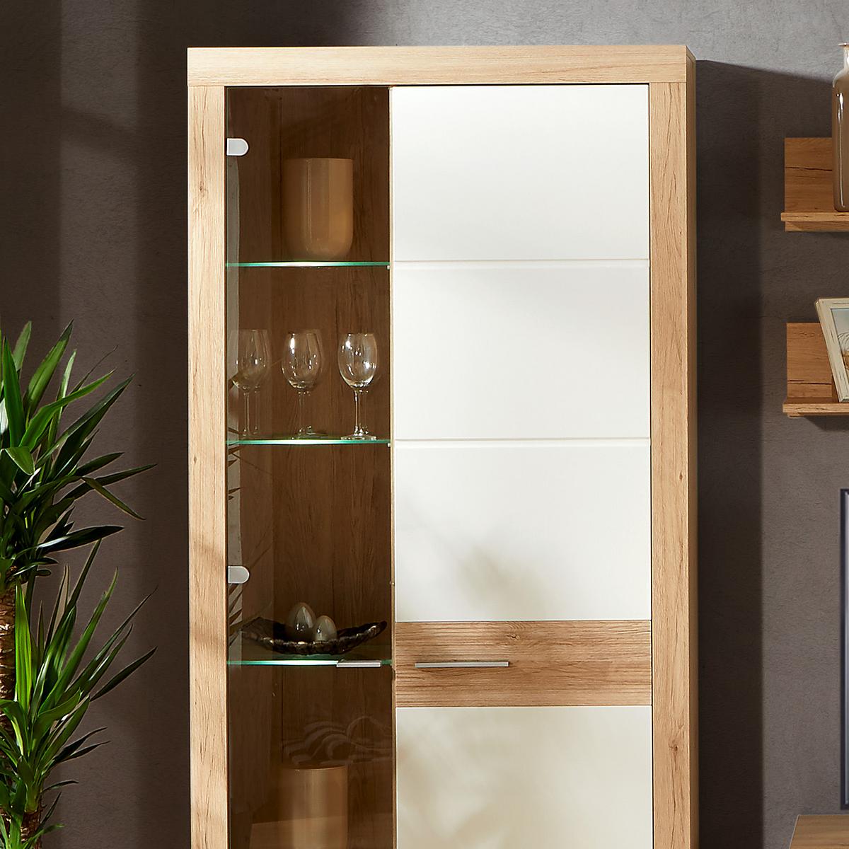 Vitrin Malta - tölgyfa/fehér, Modern (96/197/35cm)
