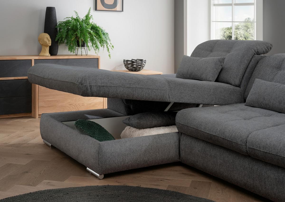 Ecksofa Mit Bettkasten Rigatti Anthrazit S: 184x314cm - Chromfarben/Anthrazit, MODERN, Textil (184/314cm) - Livetastic