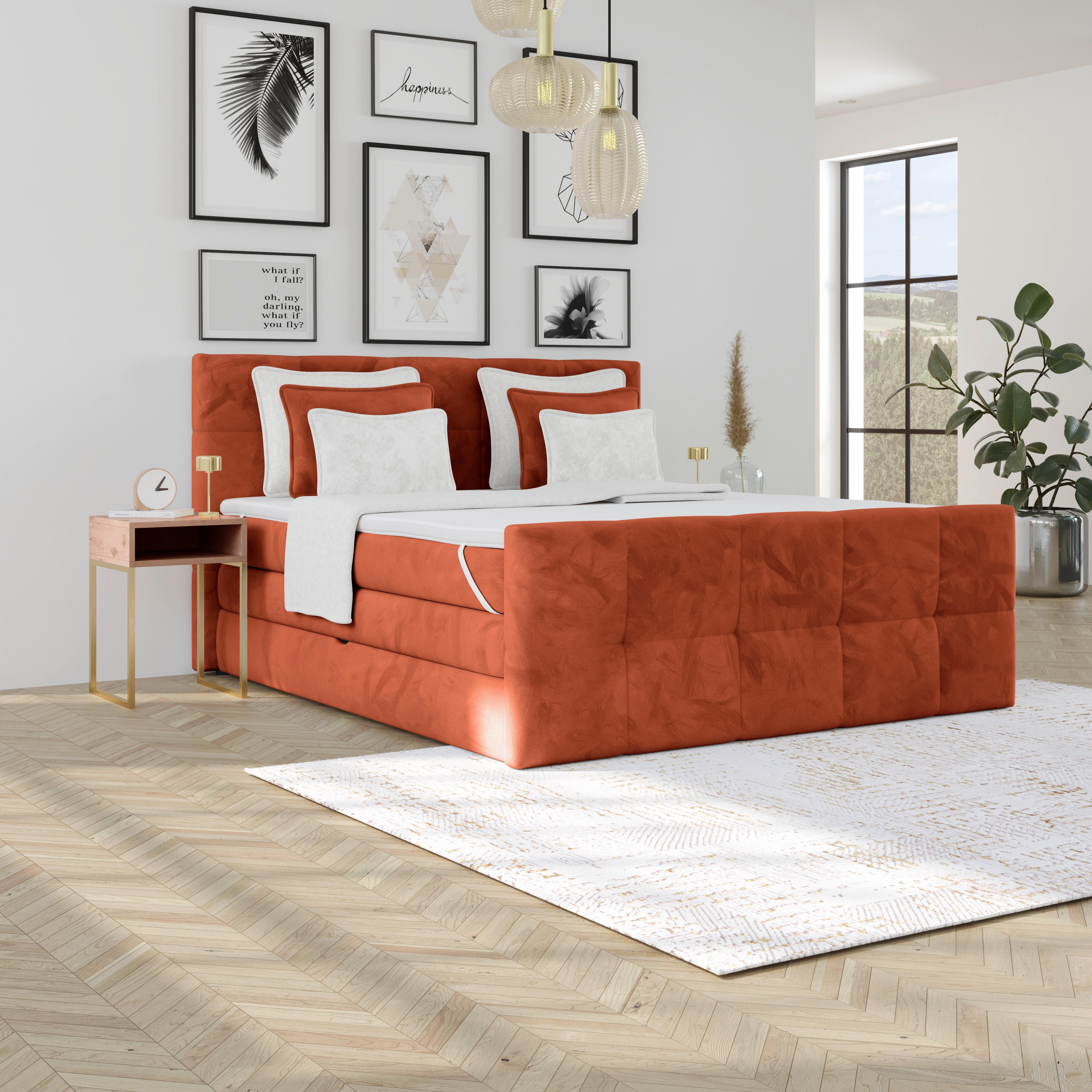 Boxspringbett mit Topper und Bettkasten 180x200 cm Medino - Rostfarben, KONVENTIONELL, Holz/Holzwerkstoff (180/200cm) - Luca Bessoni