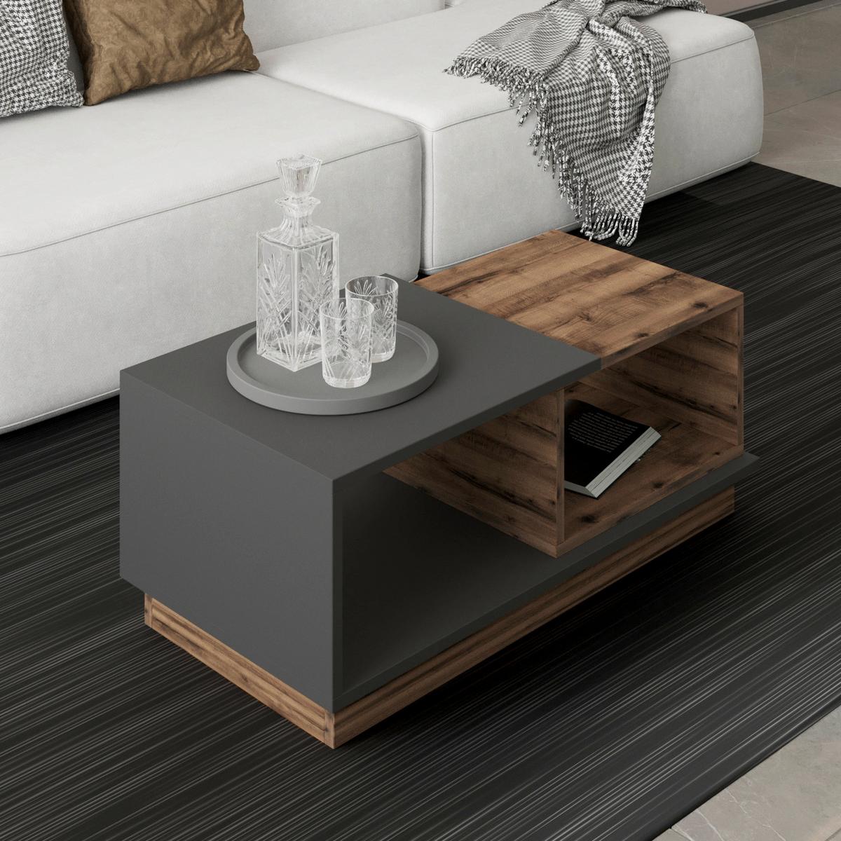 Couchtisch Concept Anthrazit/nussbaum D. L: 90cm - Anthrazit/Nussbaumfarben, Design, Holzwerkstoff (90/45/36cm) - Livetastic