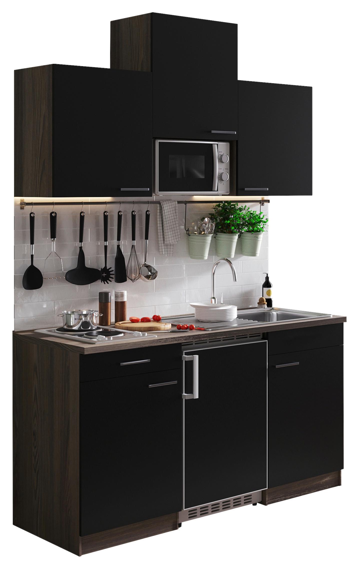 Miniküche Oliver Singleküche 150 cm - Eichefarben/Schwarz, Basics, Holzwerkstoff (150cm) - Respekta