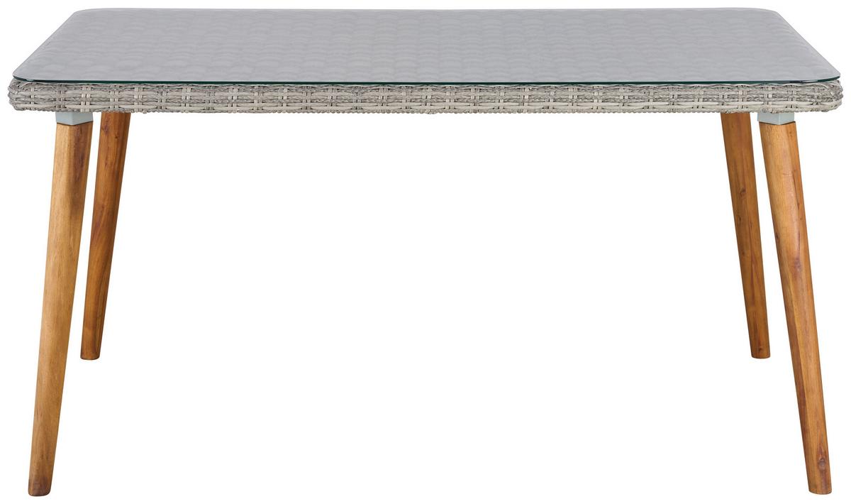 Gartengarnitur 7-tlg. Oslo Kunststoffgeflecht Mit Kissen - Grau/Akaziefarben, MODERN, Glas/Holz - Beldano