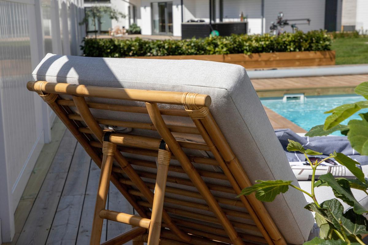 Sonnenliege Cane Bambus/Rattan/Textil +auflage - Hellbraun/Creme, KONVENTIONELL, Holz/Textil (80/35/210cm) - Gardenson