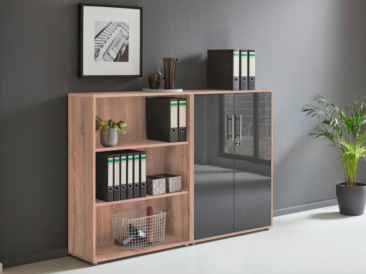 Büro Office Edition Eiche Dekor/Anthrazit - Anthrazit Hochglanz/Sonoma Eiche, MODERN, Holzwerkstoff - MID.YOU