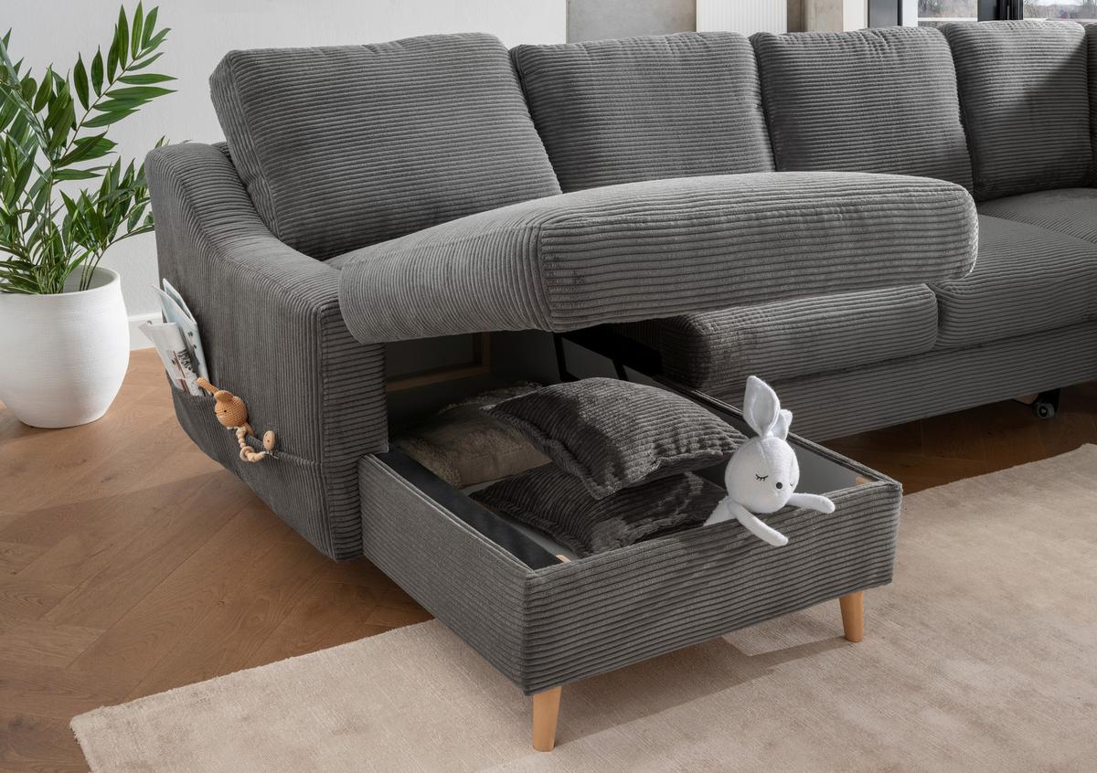 Wohnlandschaft Valentina - Naturfarben/Grau, KONVENTIONELL, Textil (150/301/200cm) - P & B