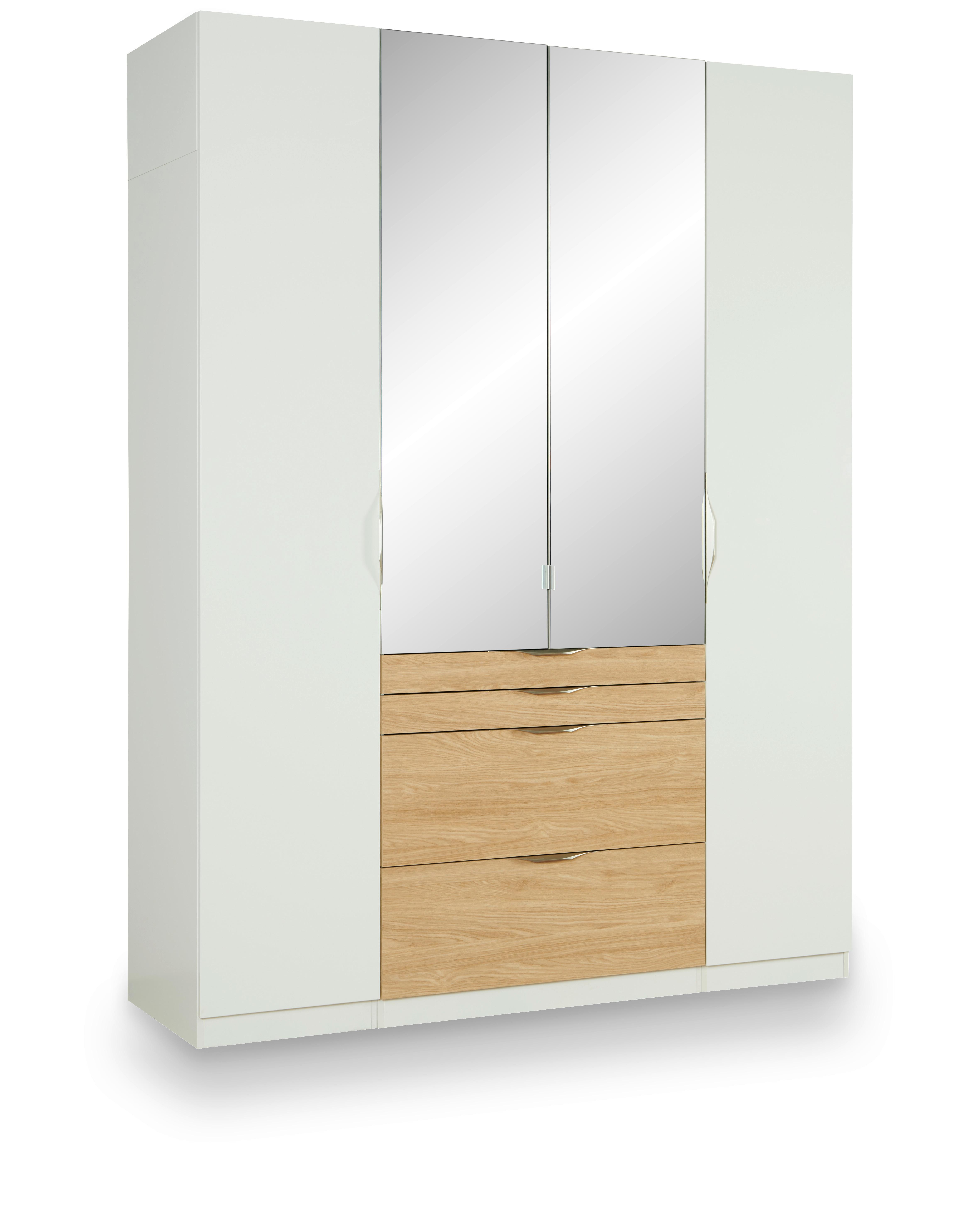 Drehtürenschrank Mit Spiegel & Laden 182 cm Unit, Weiß/Eiche - Eichefarben/Weiß, KONVENTIONELL, Holzwerkstoff (182/242/58cm) - Ondega