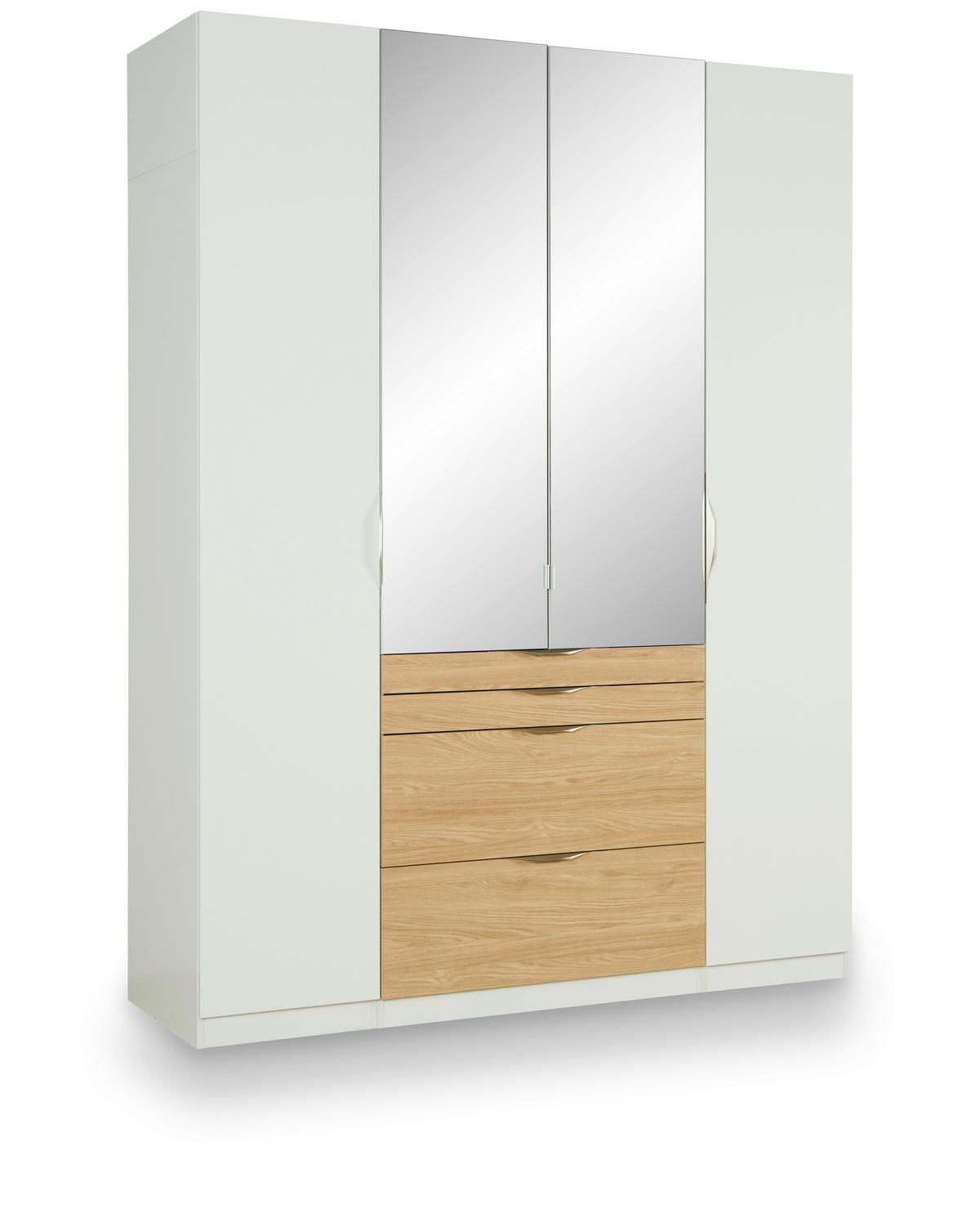 Drehtürenschrank Mit Spiegel & Laden 182 cm Unit, Weiß/Eiche - Eichefarben/Weiß, KONVENTIONELL, Holzwerkstoff (182/242/58cm) - Ondega