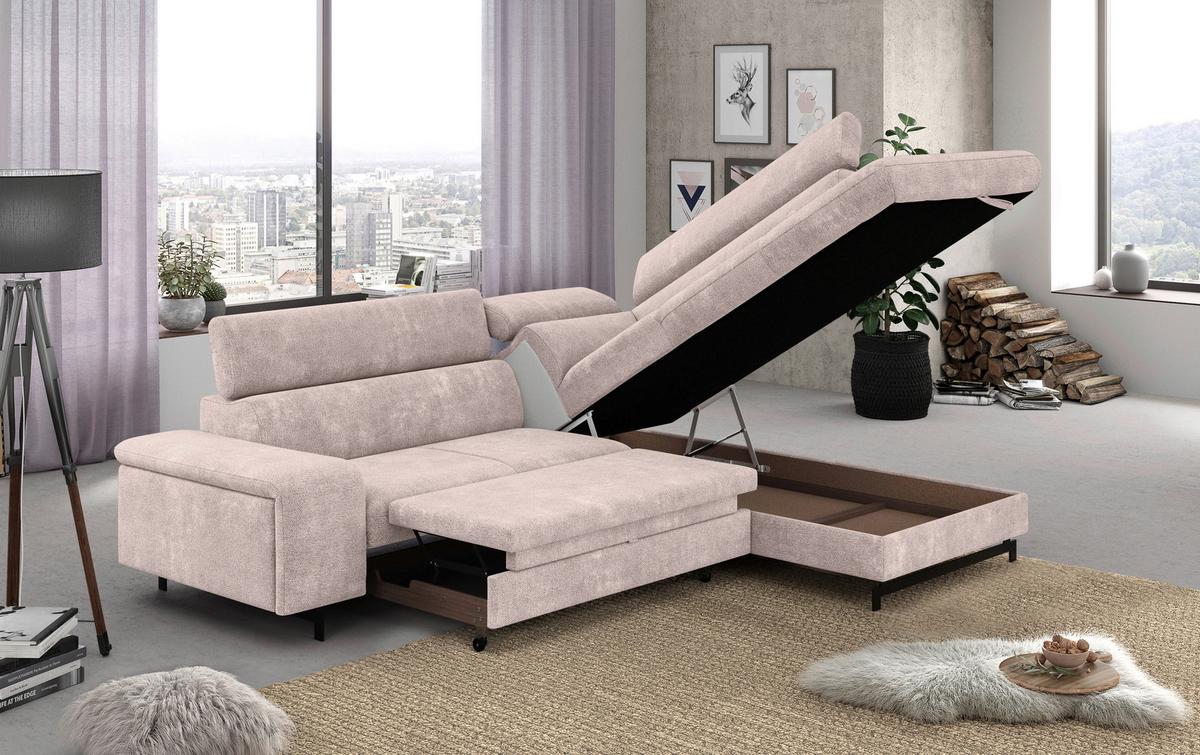 Ecksofa mit Bettkasten Emma Creme 262x215 cm - Creme/Schwarz, Textil (262/215cm) - MID.YOU