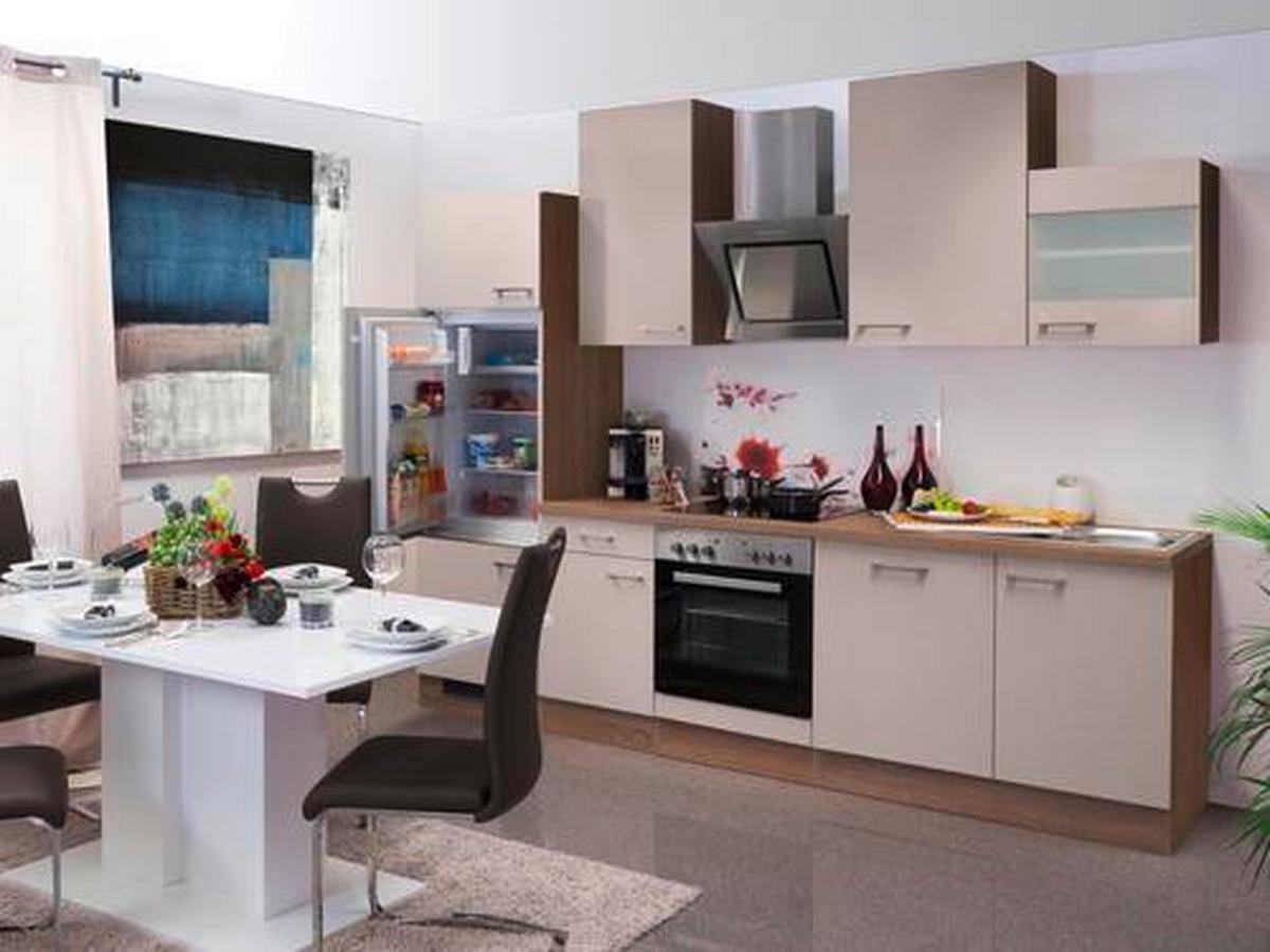 Küchenzeile Nepal Mit Geräten 280 Cm Kaschmir/eiche Dekor - Kaschmir/Sonoma Eiche, MODERN, Glas/Holzwerkstoff (280cm) - FlexWell