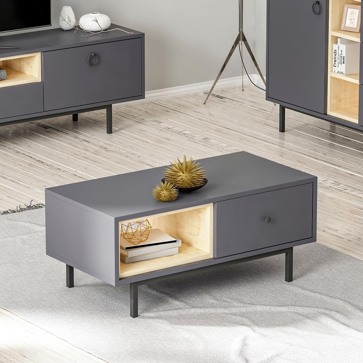 Couchtisch Naturel Anthrazit B: 90 Cm - Anthrazit/Schwarz, Design, Holzwerkstoff/Metall (90/45/40cm) - Livetastic