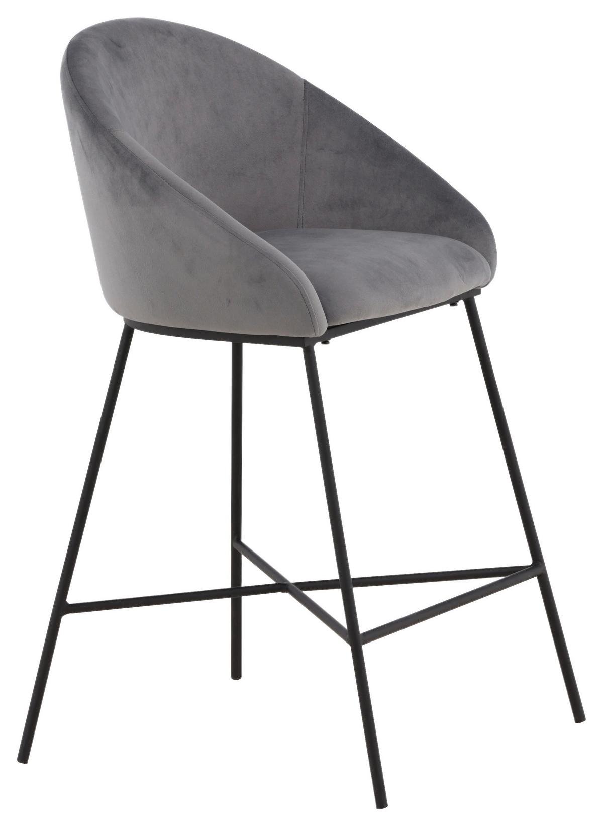 Barhocker Velvet - Dunkelgrau/Schwarz, Design, Textil/Metall (58,5/97/57cm) - Livetastic