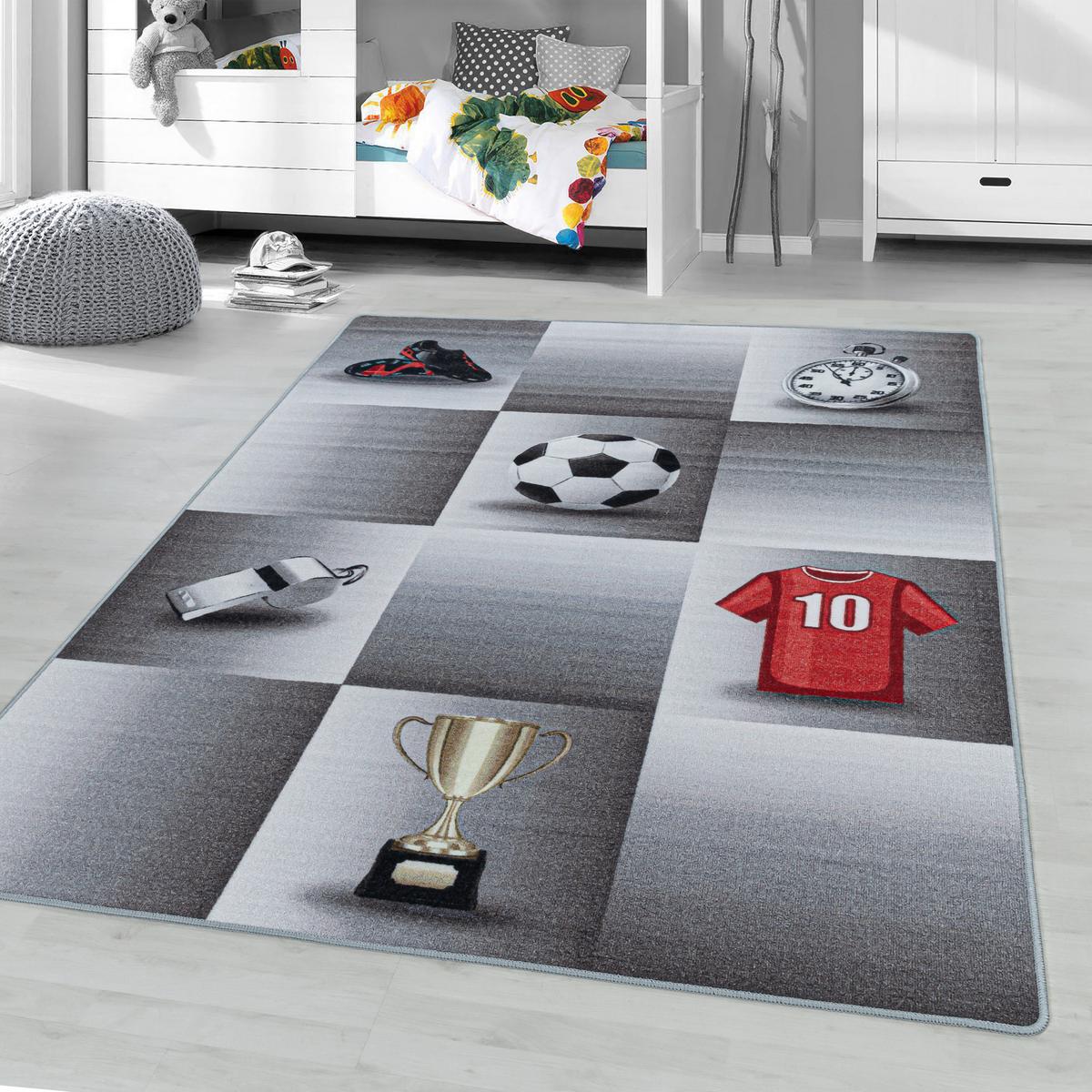 Kinderteppich Fußball Grau Play 140x200 cm - Grau, Basics, Textil (140/200cm)