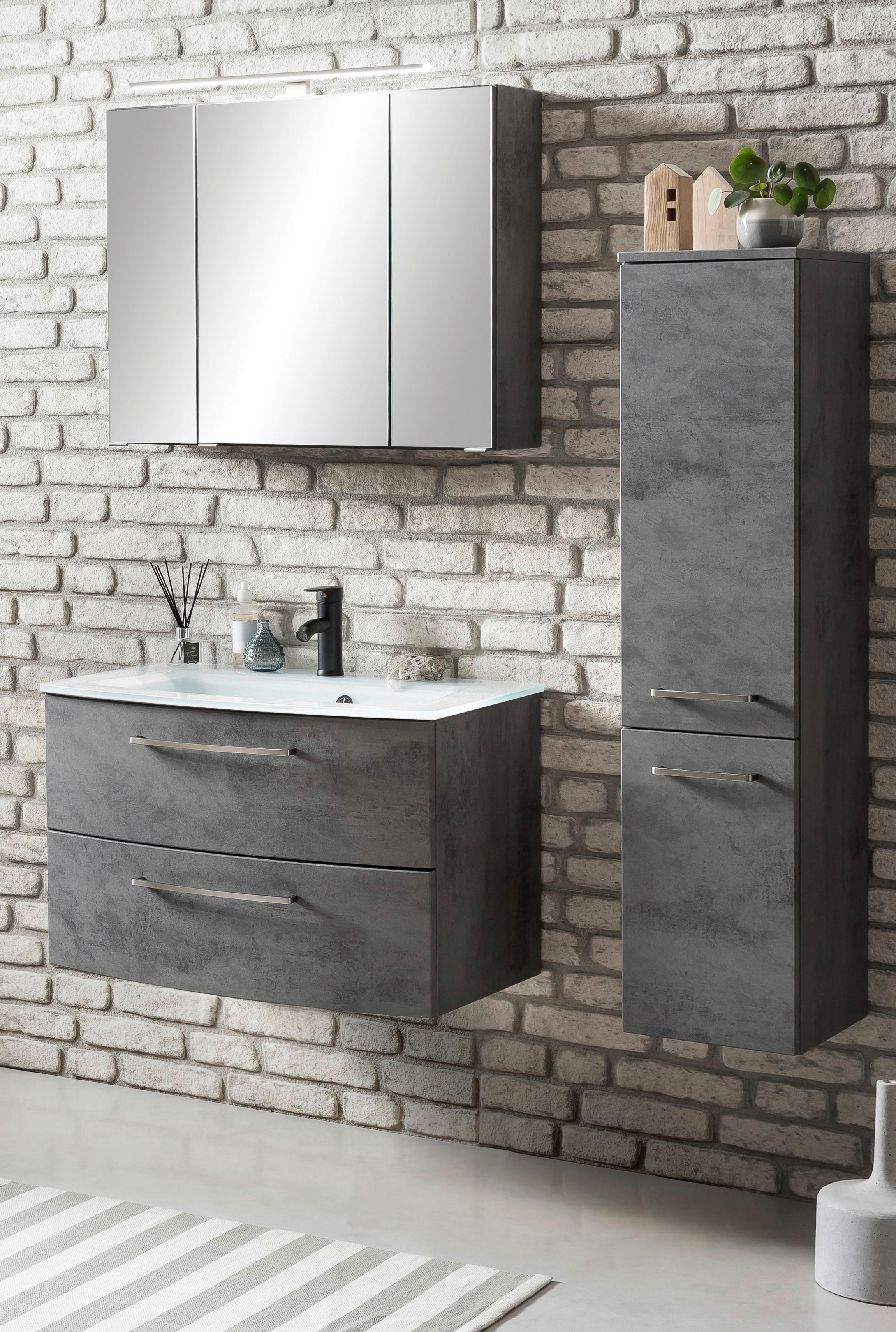 Bademöbel-Set Stockholm B: 110 cm Weiß/Grau - Weiß/Grau, KONVENTIONELL, Glas/Holzwerkstoff (110cm) - Held