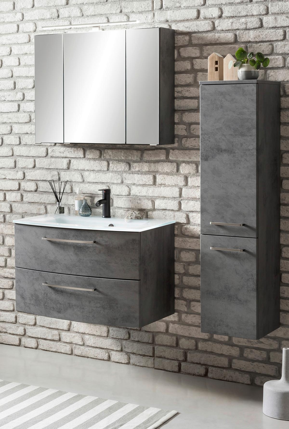 Bademöbel-Set Stockholm B: 110 cm Weiß/Grau - Weiß/Grau, KONVENTIONELL, Glas/Holzwerkstoff (110cm) - Held