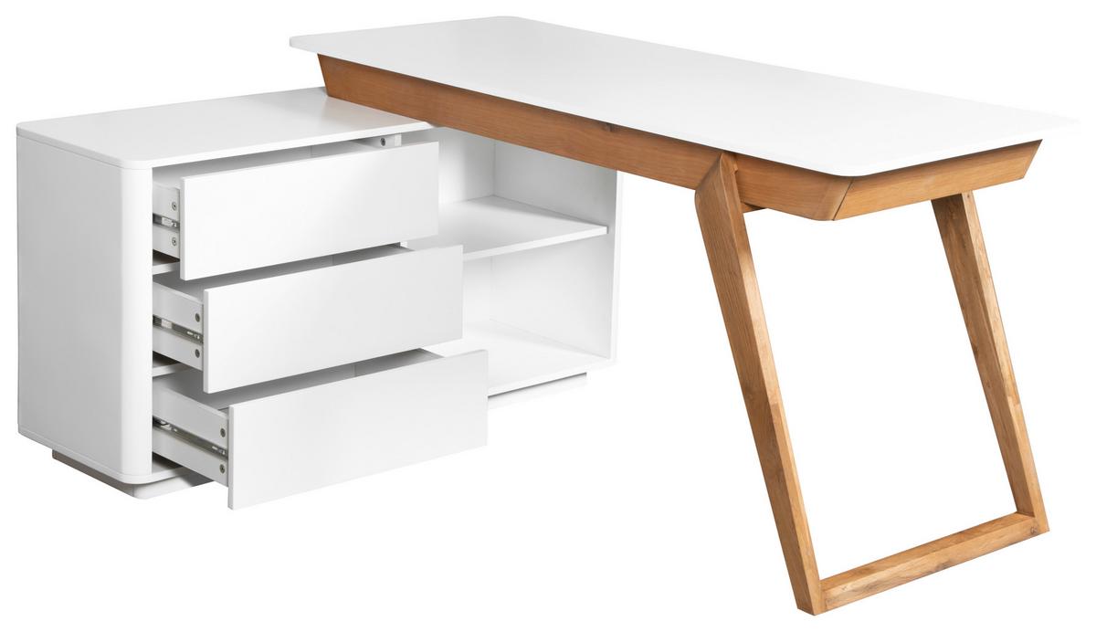 Eckschreibtisch Luma Weiß/Eichefarben L: 150 cm - Eichefarben/Weiß, MODERN, Holz/Holzwerkstoff (150/120/75cm) - Livetastic