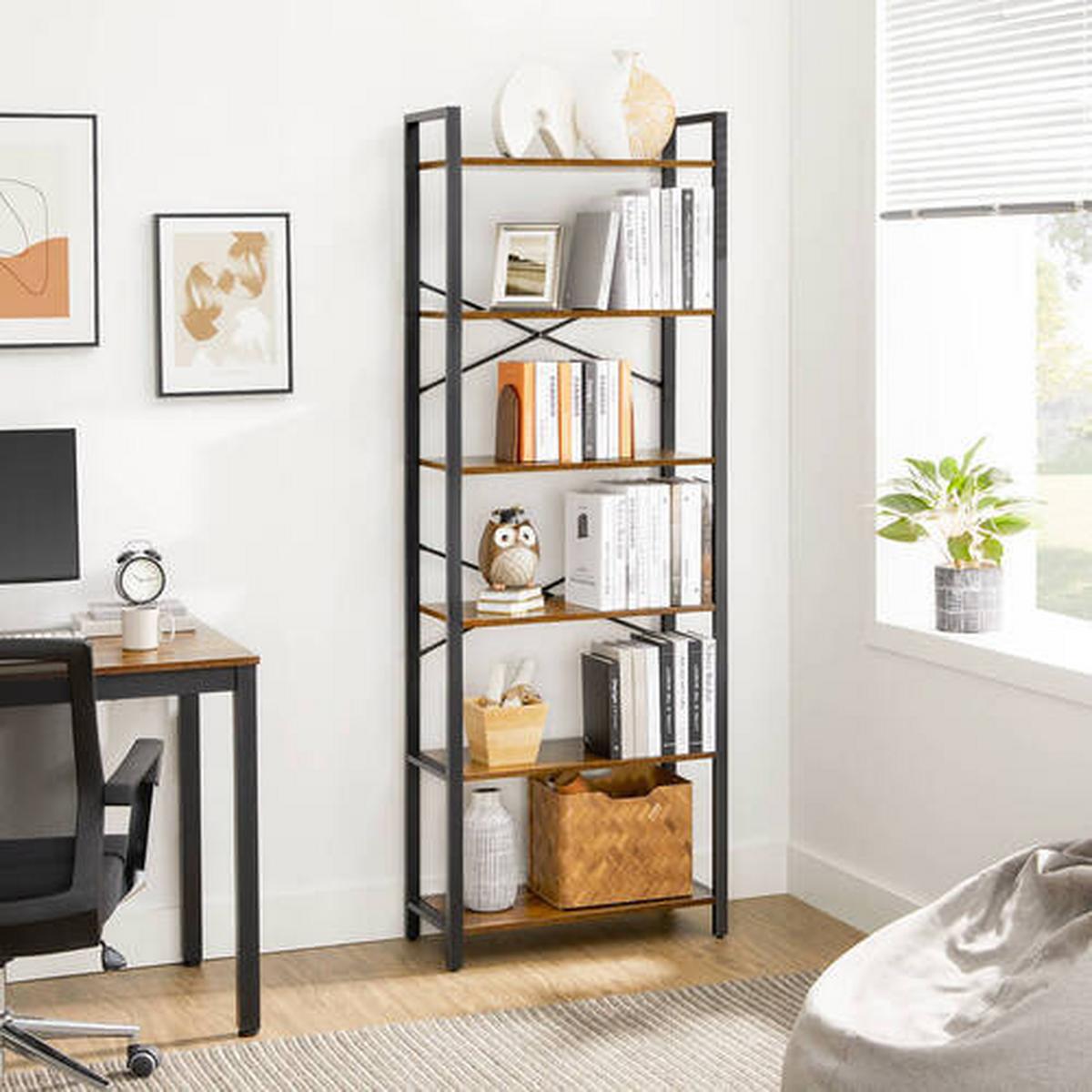 Regal Regal B: 66 cm Braun/Schwarz - Schwarz/Braun, Trend, Holzwerkstoff/Metall (66/186/30cm) - Boxxx