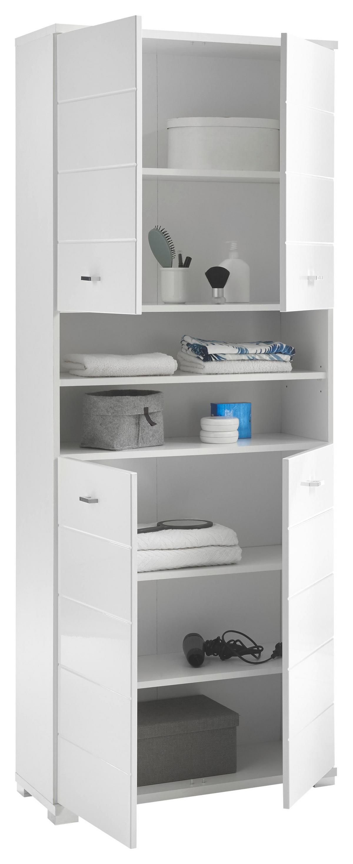 Hochschrank Pool BxH: 76x190cm Weiß Stehend - Weiß Hochglanz/Silberfarben, Basics, Holzwerkstoff (76/190/31cm) - Livetastic