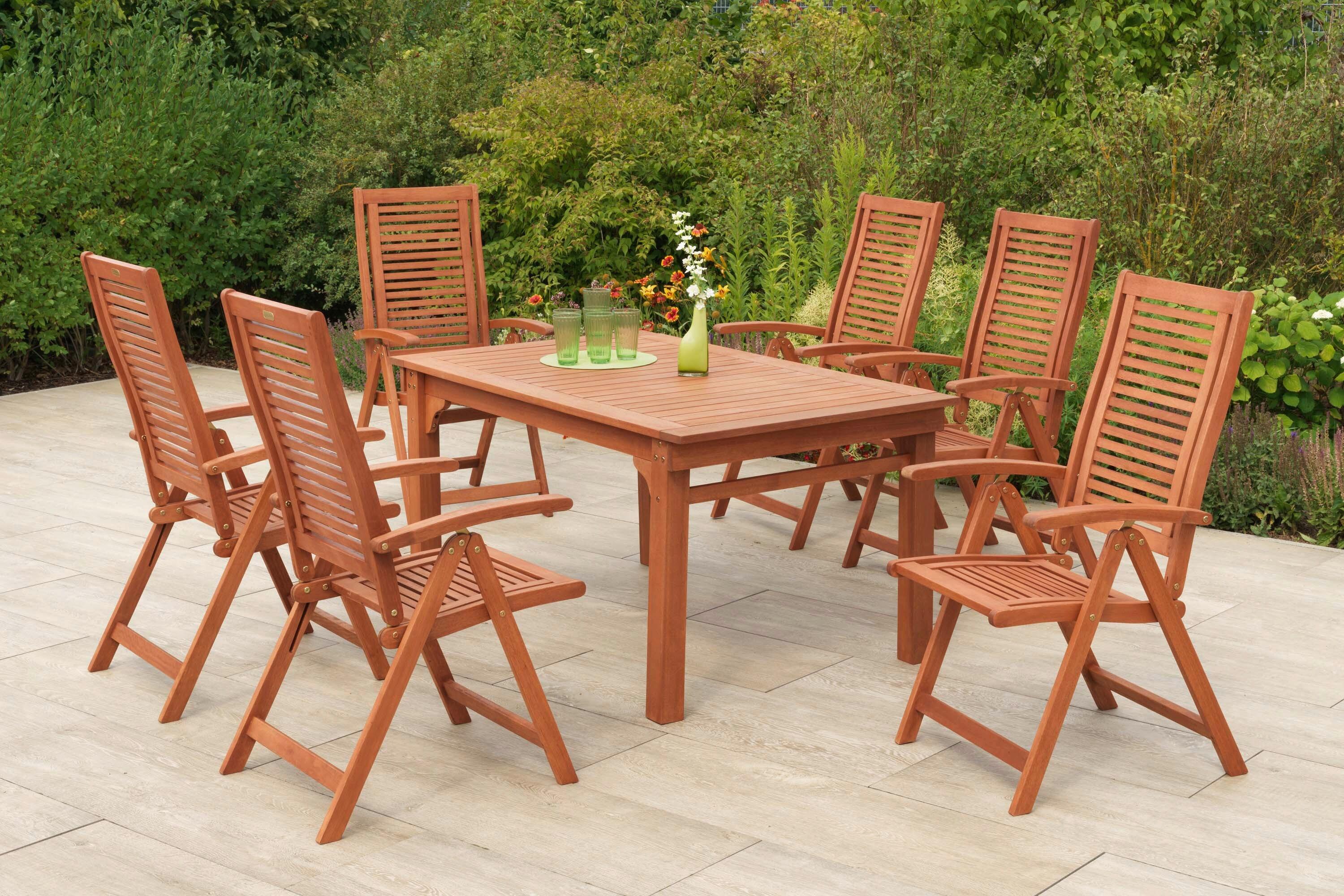 Gartentischgruppe Cordoba 7 -Teilig. Naturfarben - Eukalyptusholzfarben, KONVENTIONELL, Holz - Gardenson