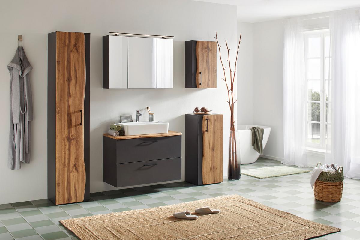Zrcadlová skříňka TIMBER -EXKLUSIV- - Moderní, kov/kompozitní dřevo (90/65/20cm) - Premium Living