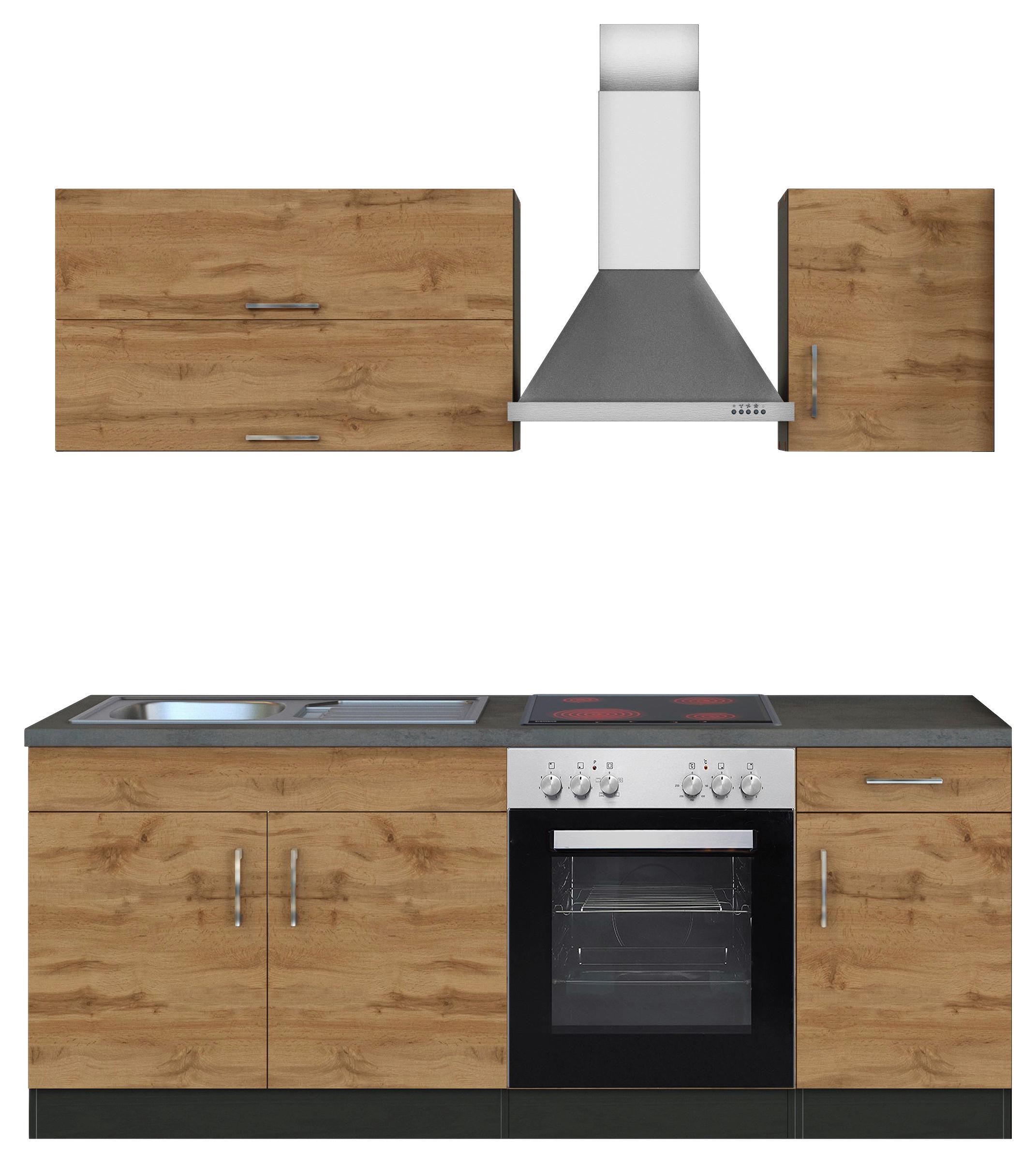 Küchenzeile Sorrento Mit Geräten B: 210 cm Eichefarben - Schieferfarben/Eiche Wotan, MODERN, Holzwerkstoff (210cm) - Held