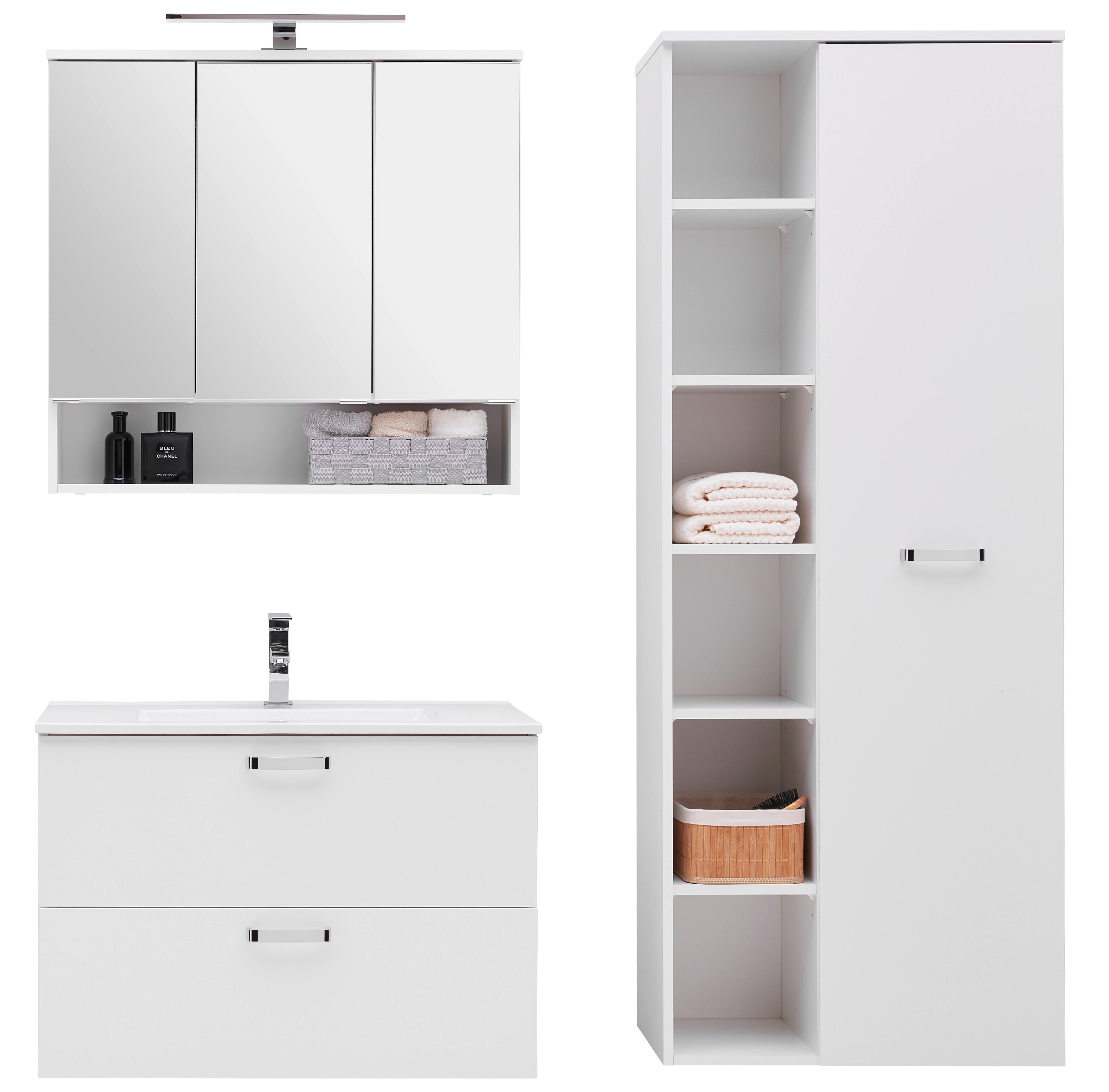 Badezimmer Fresh Weiß 4-teilig - Weiß, KONVENTIONELL, Holzwerkstoff (145/168,5/46,5cm) - Ondega