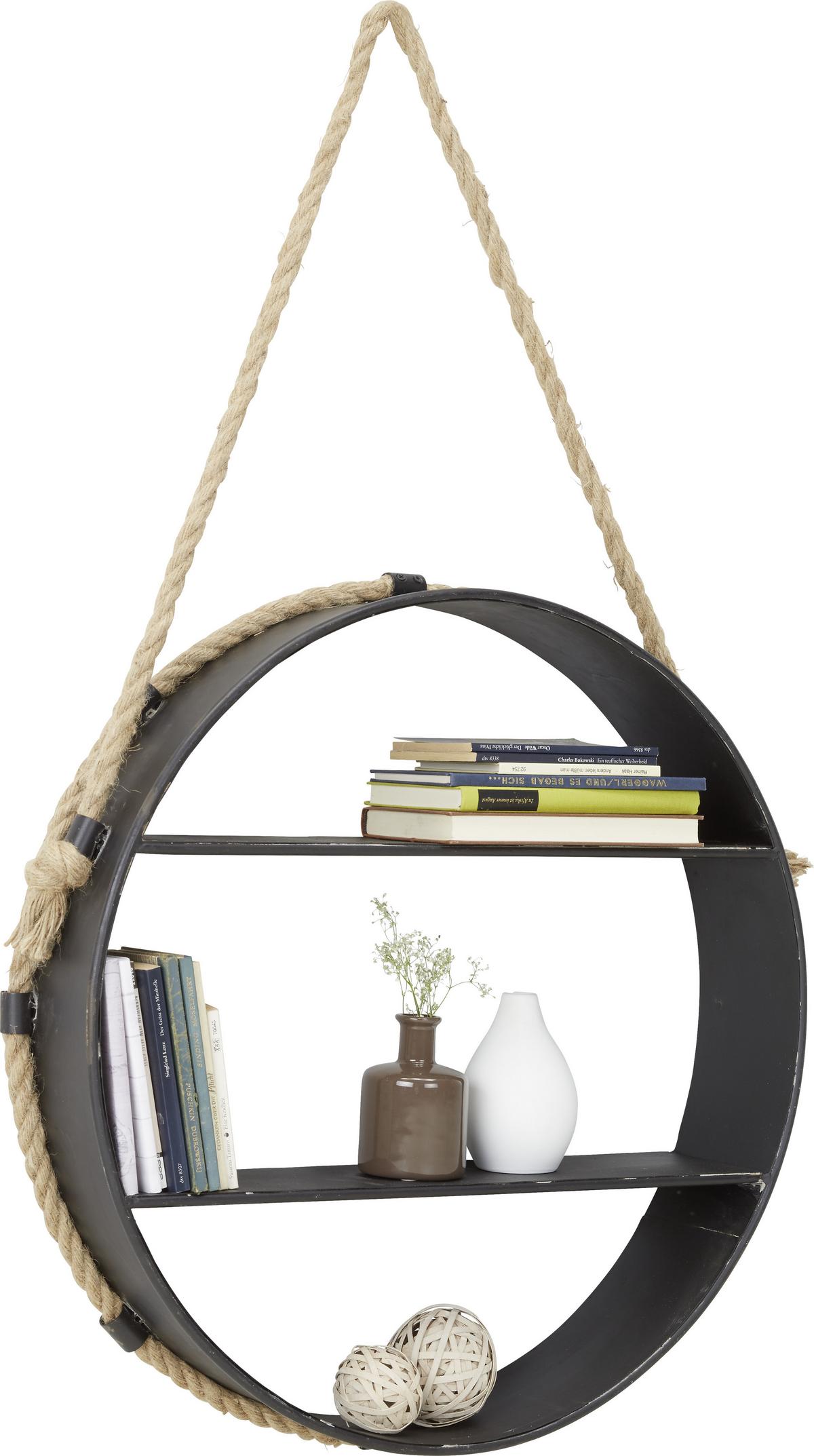 NÁSTĚNNÝ REGÁL MALIK - šedá/hnědá, Lifestyle, kov (59/95/11cm)