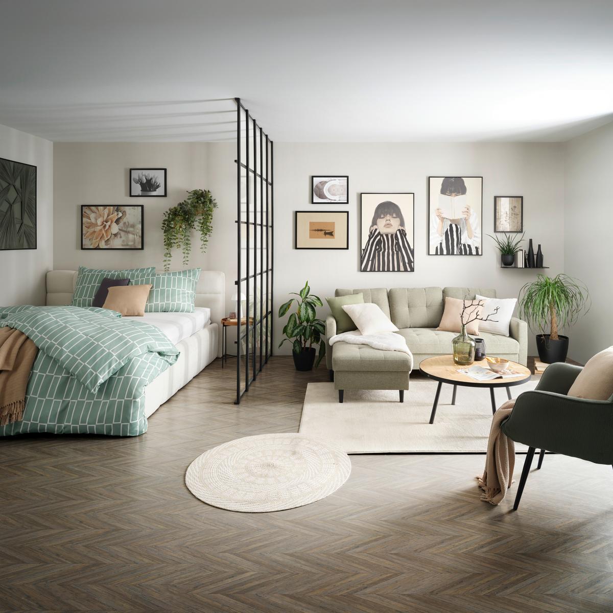 POSTEĽNÁ BIELIZEŇ Brigg, 140/200 cm - čierna/svetlozelená, textil (140/200cm) - Modern Living