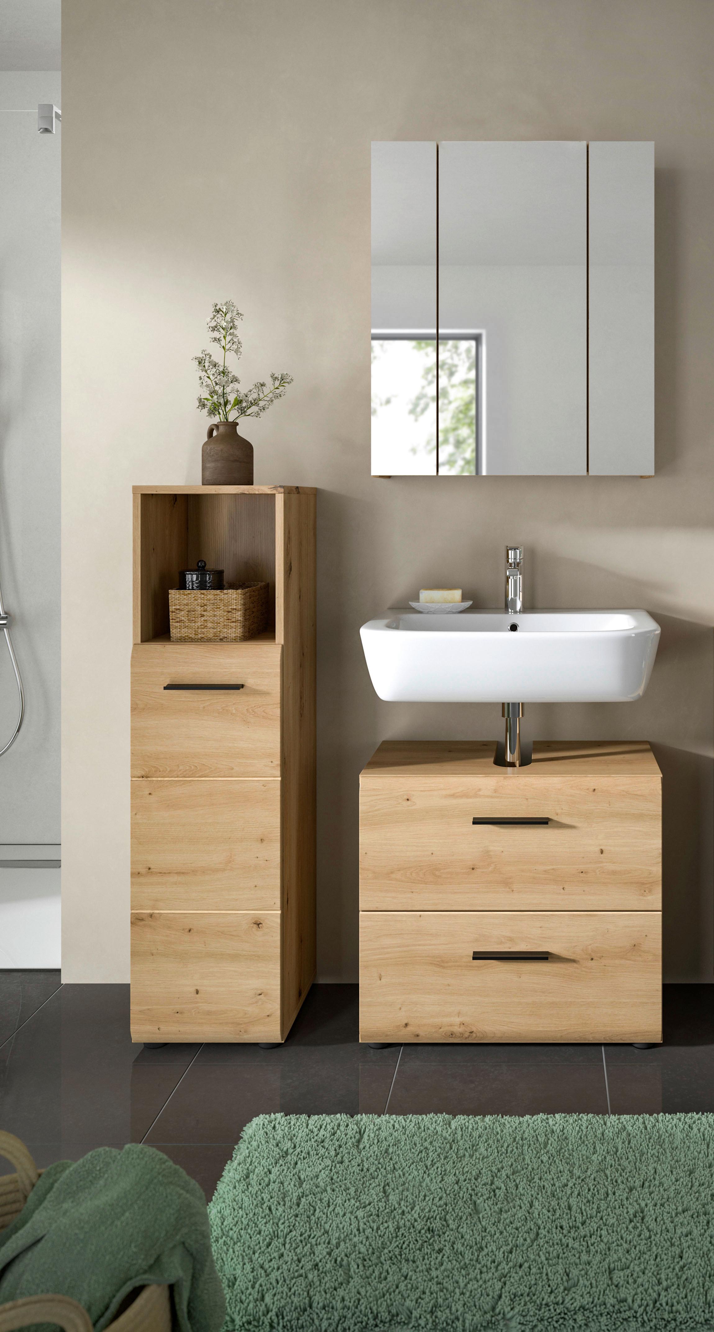Badezimmer Ice Eiche Artisan Dekor B: 90cm - Schwarz/Eiche Artisan, Basics, Holzwerkstoff (90cm) - MID.YOU
