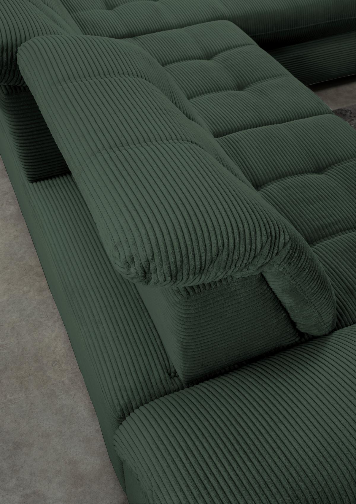 Wohnlandschaft Mit Bettkasten Rigatti Dunkelgrün B: 387 Cm - Dunkelgrün/Schwarz, MODERN, Textil (184/387/252cm) - Livetastic
