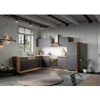 Eckküche Turin ohne Geräte 300x240 cm Grau/Eiche Dekor - Eiche Wotan/Grau, Design, Holzwerkstoff (300/240cm) - Held