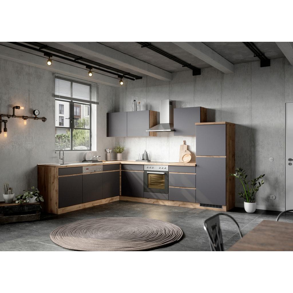 Eckküche Turin ohne Geräte 300x240 cm Grau/Eiche Dekor