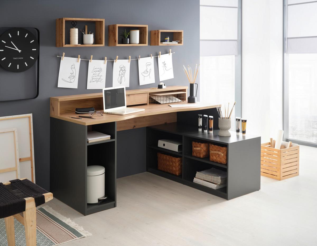 Písací stôl TEAMPLAYER - farba duba/antracitová, Modern, kompozitné drevo (160/92,4/120cm) - Mömax