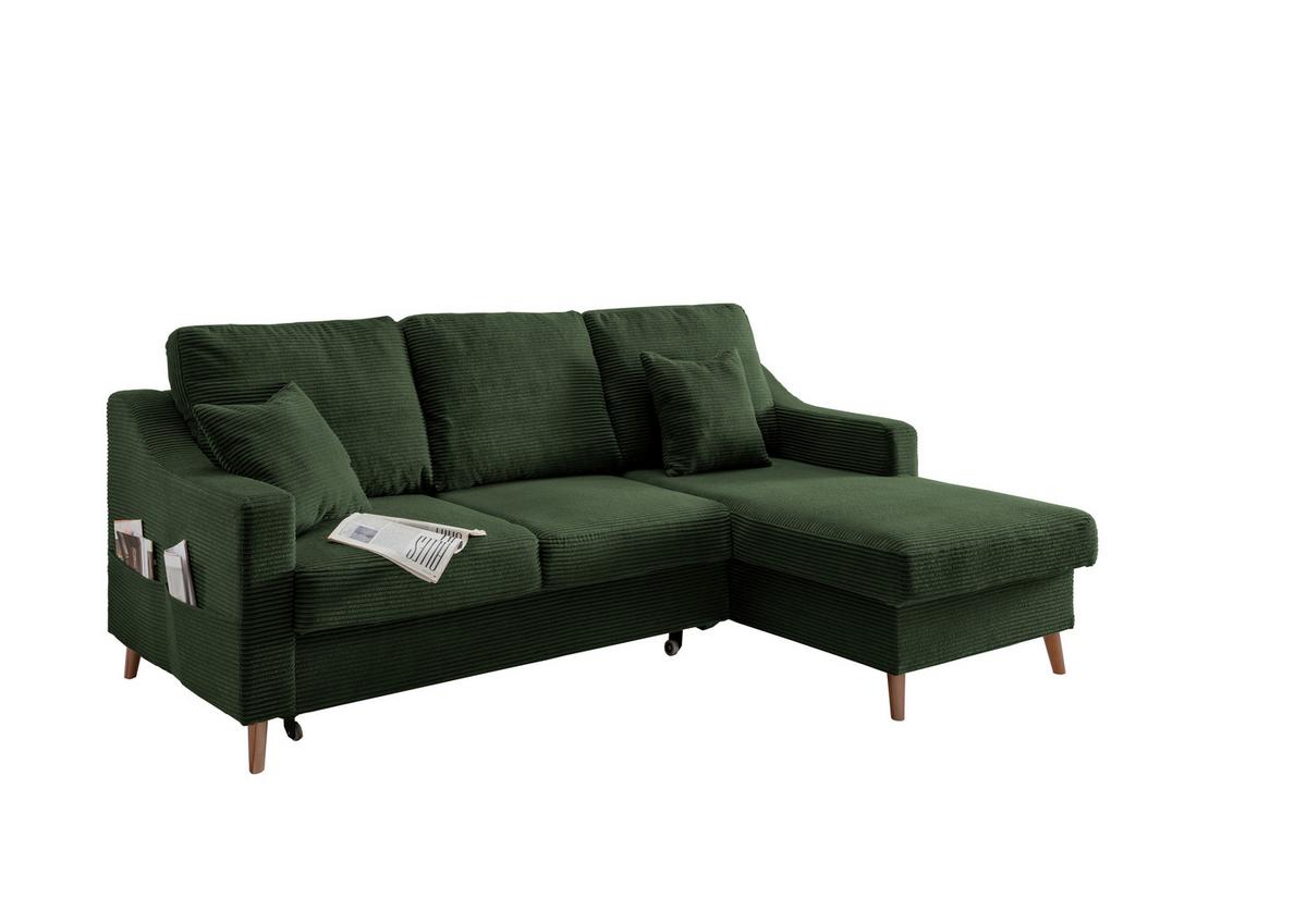 Ecksofa Valentina - Dunkelgrün/Naturfarben, Design, Textil (228/150cm) - P & B