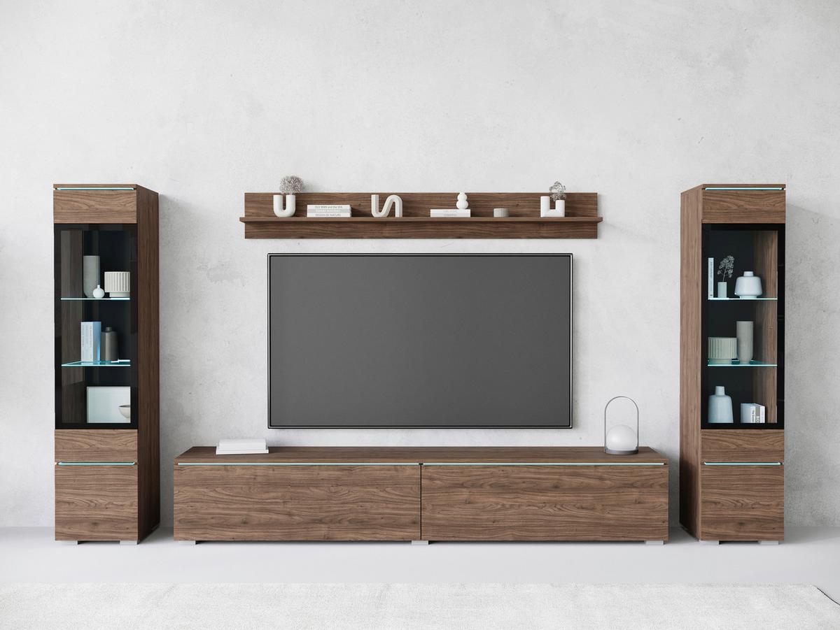 OBÝVACÍ STĚNA VERA II - šedá/barvy ořechu, Lifestyle, kompozitní dřevo/plast (240/130/33cm) - P & B