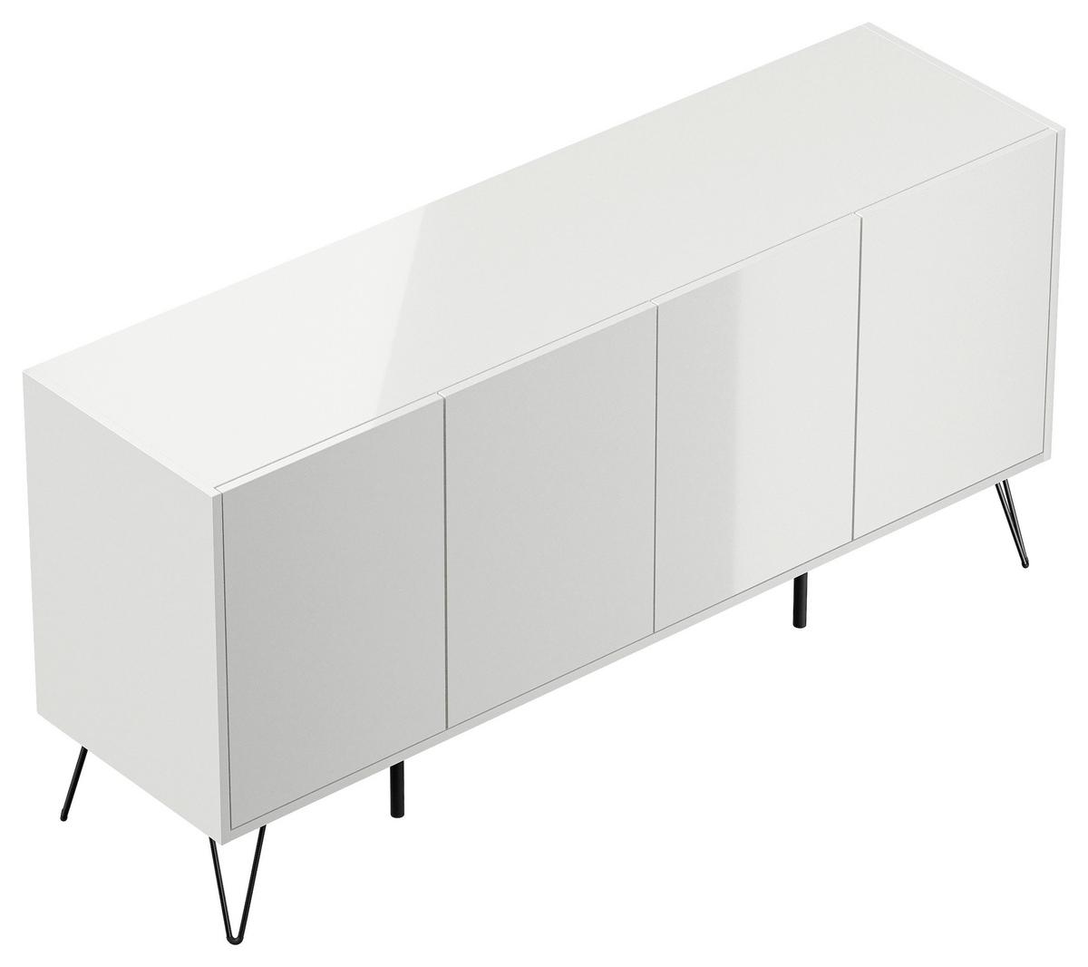 Sideboard Posseik Industrial Weiß B: 155 cm - Weiß Hochglanz/Schwarz, Design, Holzwerkstoff (155/75,8/42cm) - MID.YOU